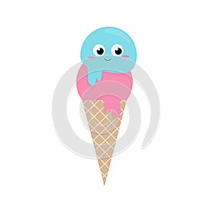 Cute cartoon ice cream in cornet