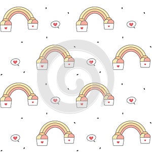Cute cartoon ice cream rainbow seamless vector pattern background illustration