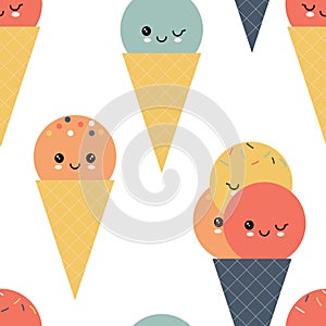 Cute cartoon ice cream seamless pattern