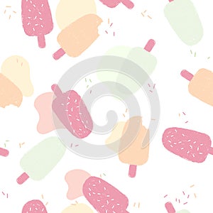 Cute cartoon ice cream. Sweet seamless pattern.