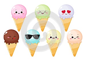 Cute cartoon icecreams with funny face