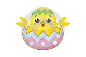 Cartoon Easter Chick Hatching from Decorated Egg