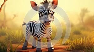 Cute Cartoon Zebra In A Hyper-realistic Field photo
