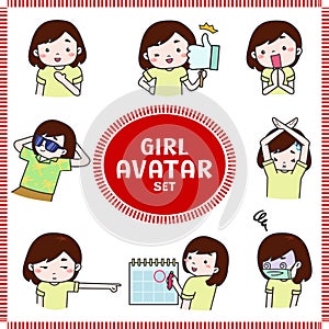 Cute cartoon illustration of girl and woman avatar icon set3