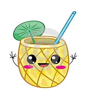 Cute cartoon illustration of pinacolada cocktail