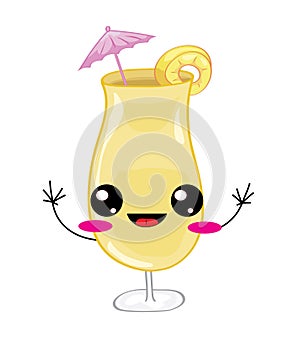 Cute cartoon illustration of pinacolada cocktail