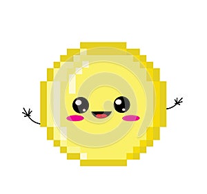 Cute cartoon illustration of Pixel art golden coin