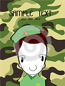 Cute cartoon illustration of a soldier background Green Camoufla