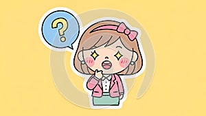 Question Girl Cartoon Character, Thinking, Idea, Problem Solving