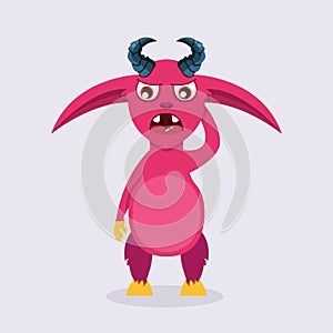 Cute cartoon imp. Sad monster emotion. Cute imp illustration.