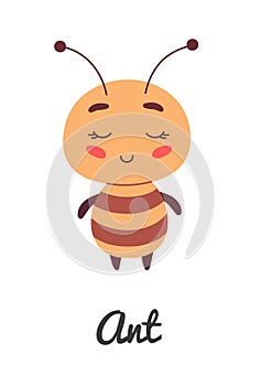 Cute cartoon insect ant, vector illustration for children book