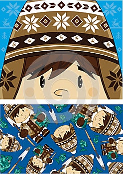 Cute Cartoon Inuit Boy Pattern