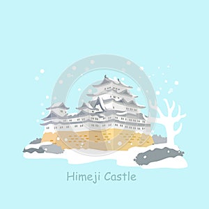 Cute cartoon japan himeji castle