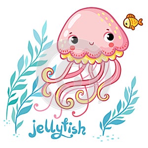 Cute cartoon Jellyfish in .