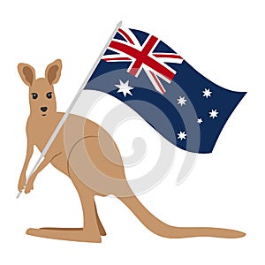 Cute cartoon kangaroo with Australia flag