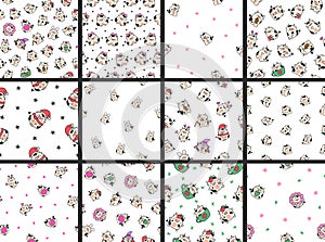 Cute cartoon kawaii cow. Seamless pattern