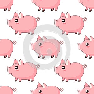 Cute cartoon kawaii piglets, piggy standing in profile