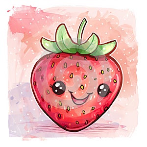 Cute cartoon kawaii strawberry illustration.