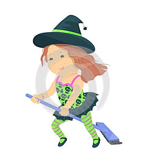 Cute cartoon kid in halloween costume