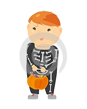 Cute cartoon kid in halloween costume