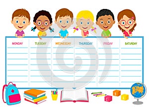 Cute cartoon kids and school timetable