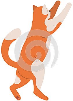 Cute cartoon kitty with ginger fur sitting side view. Cat shorthair home kitten, domestic animal