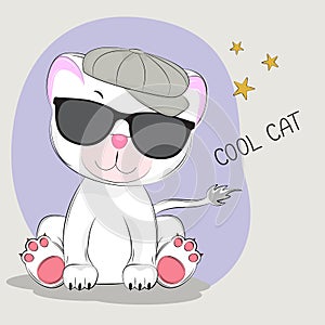 Cute cartoon kitty with lettering Cool Cat .
