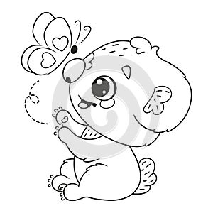 Cute cartoon koala with butterfly coloring page
