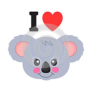 Cute cartoon Koala teddy with heart. I love you.