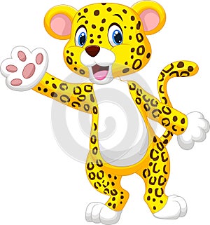 Cute cartoon leopard waving hand