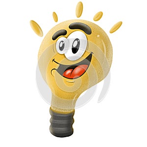 Cute cartoon light bulb on white background, illustration
