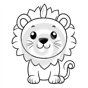 Cute cartoon lion cub black and white outline for coloring page