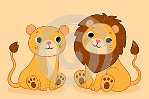 Cute cartoon lion and lioness. Illustration for children. Vector illustration