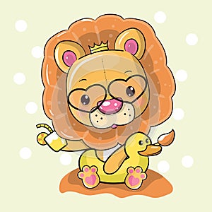 cute cartoon lion in a summer time