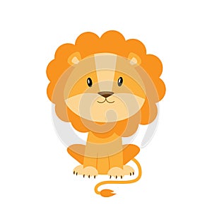 Cute cartoon lion vector illustration isolated on white background.