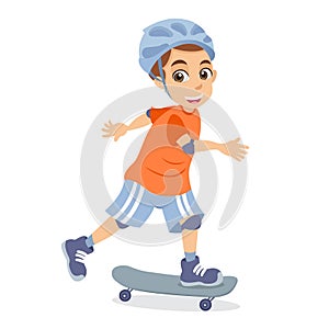 Cute cartoon little boy skateboarding photo