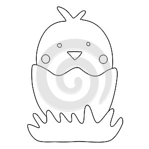 Cute little chick in cracked egg, Easter or newborn concept, doodle vector outline for coloring book