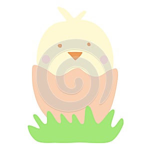 Cute cartoon little chick in cracked egg, Easter or newborn concept, doodle style vector