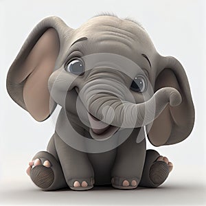 Cute cartoon little elephant, 3D cartoon character. Generative AI