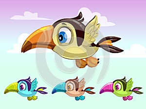 Cute cartoon little flying bird. Toucan ions