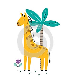Cute cartoon little giraffe. Scandinavian style.