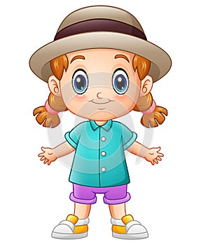Cute cartoon little girl in a hat