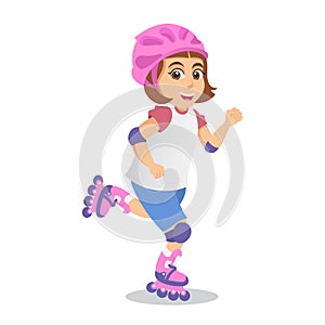 Cute cartoon little girl roller blading photo
