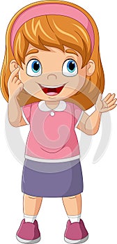 Cute cartoon little girl thinking