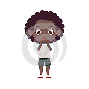 Cute cartoon little scary african girl. Little schoolgirl character show facial expression. Vector illustration