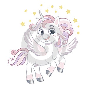 Cute cartoon little unicorn vector illustration