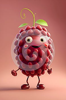 Cute Cartoon loganberry Character. Generative Ai