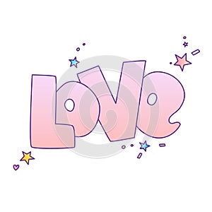 Cute cartoon Love concept. Love lettering More Love and stars, isolated on colored gradient. Love icon and lettering