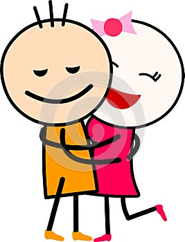 A cute cartoon love couple hugging each other.