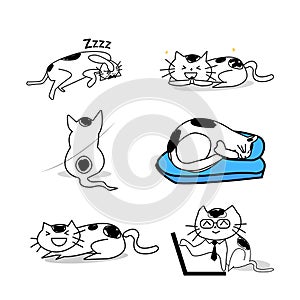 Cute cartoon lovely Cat sketching symbol in holiday activity isolated on white background ,love and care concept